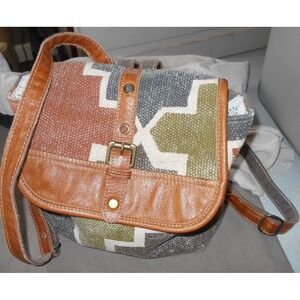 Myra Backpack Purse Women's Brown Multicolor Aztec Pattern Leather Canvas Wester